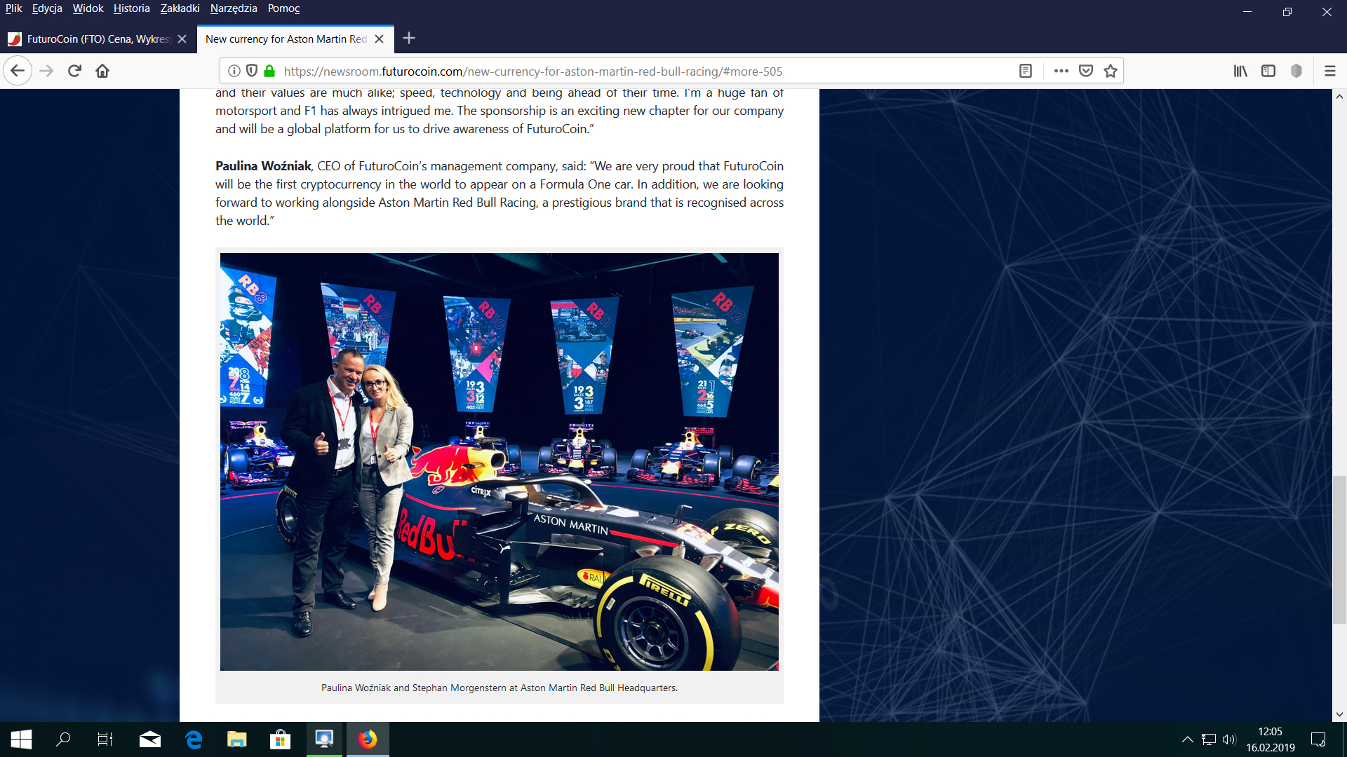FuturoCoin unveiled as official sponsor Partner of Aston Martin Red Bull Racing  image