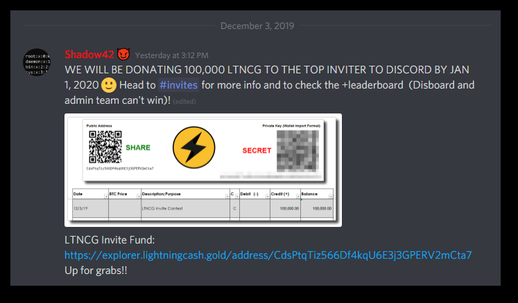 Discord Invite Contest - 100,000 LTNCG for most invites before Jan 1/2020 image