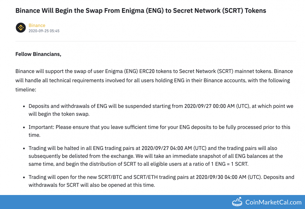Binance ENG/SCRT Swap image