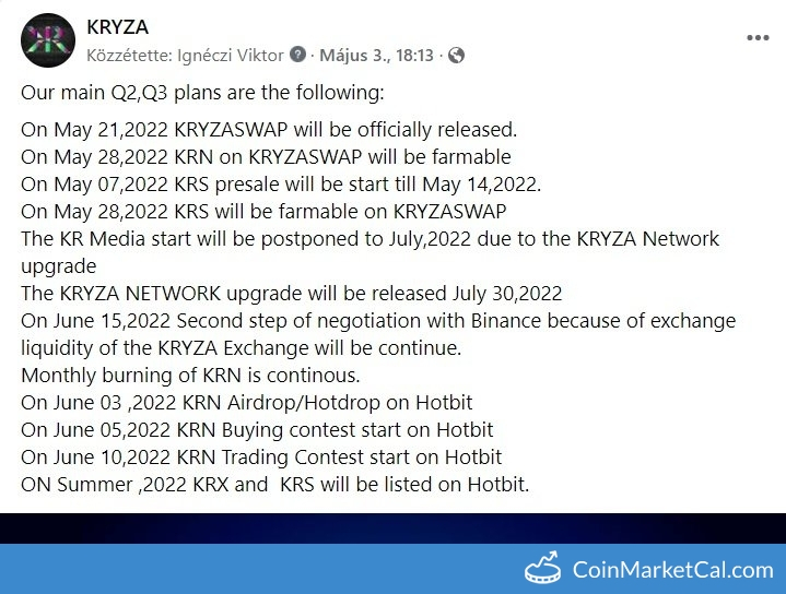 KRYZA Network Upgrade image