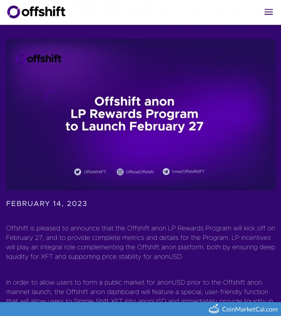 Offshift LP Rewards Begin image