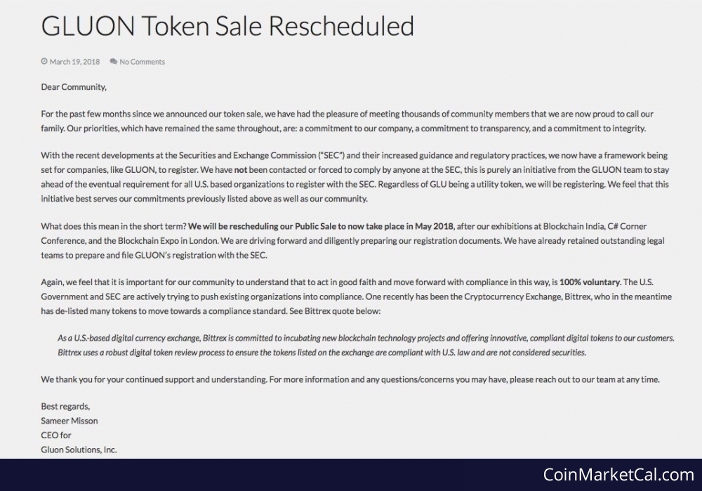 Gluon Sale Rescheduled image