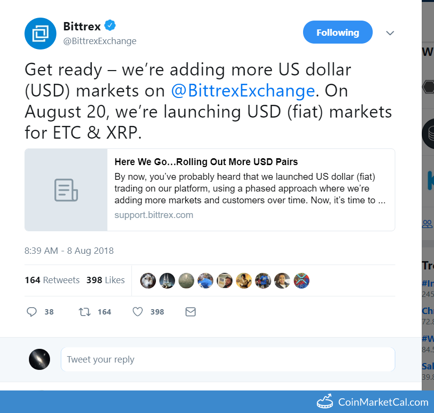 Bittrex New Pair XRP/USD image